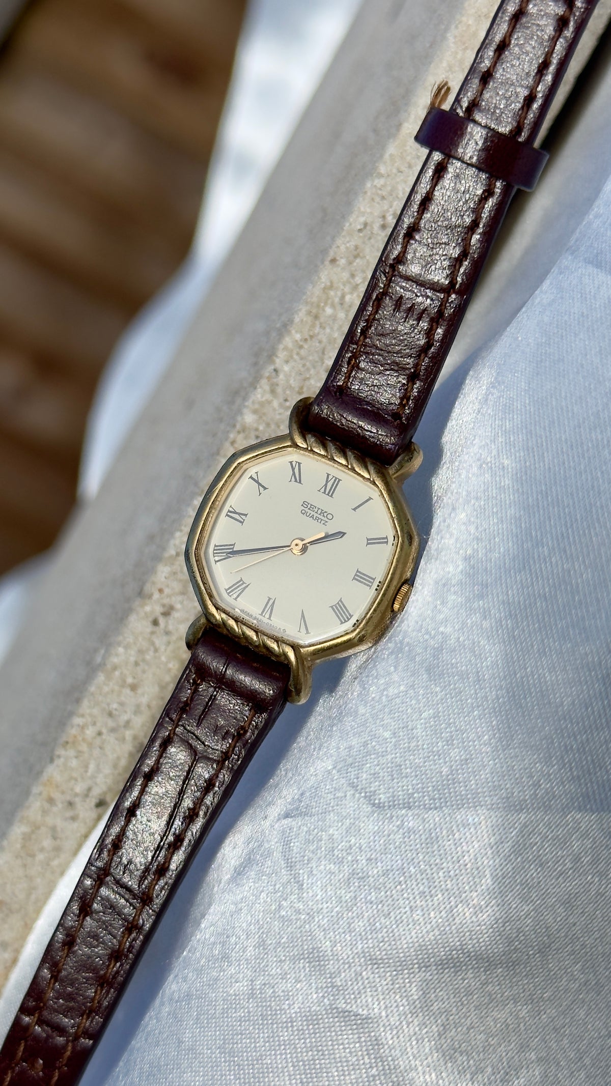 Vintage 1980 Seiko Watch - Gold Plated Case, Genuine Handmade Leather