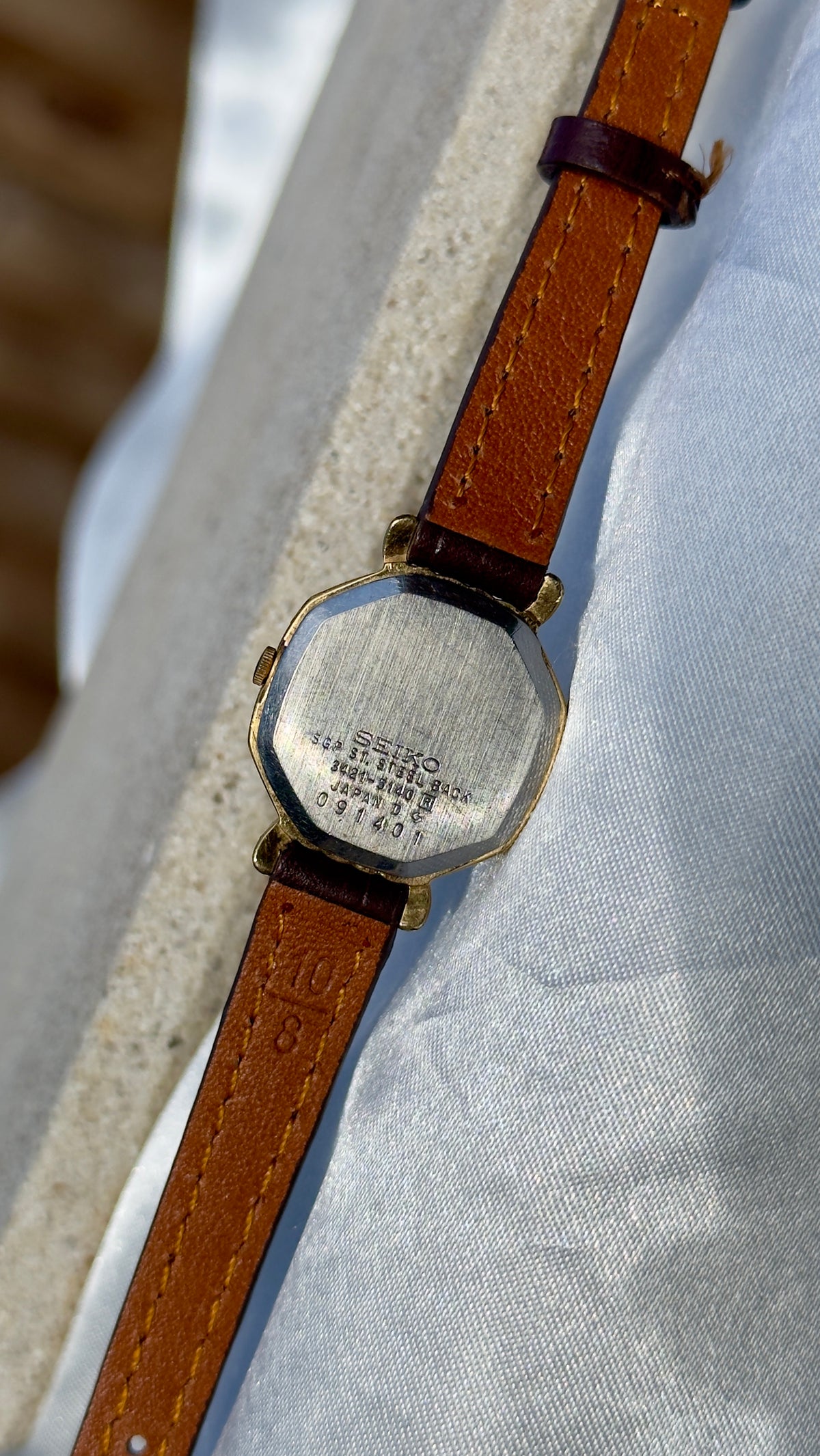 Vintage 1980 Seiko Watch - Gold Plated Case, Genuine Handmade Leather
