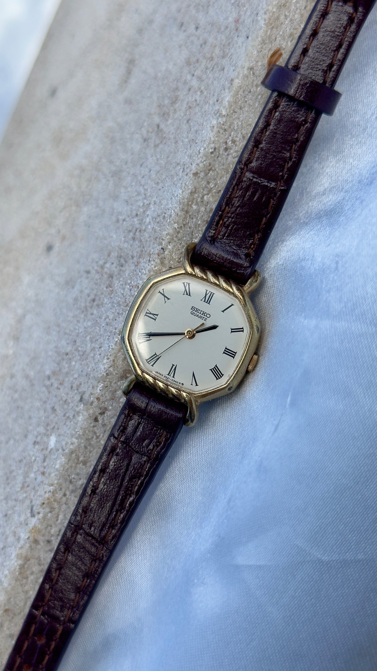 Vintage 1980 Seiko Watch - Gold Plated Case, Genuine Handmade Leather