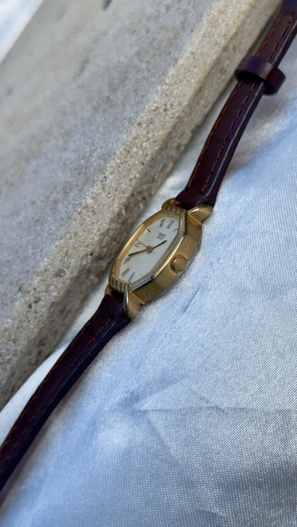 Vintage 1980 Seiko Watch - Gold Plated Case, Genuine Handmade Leather