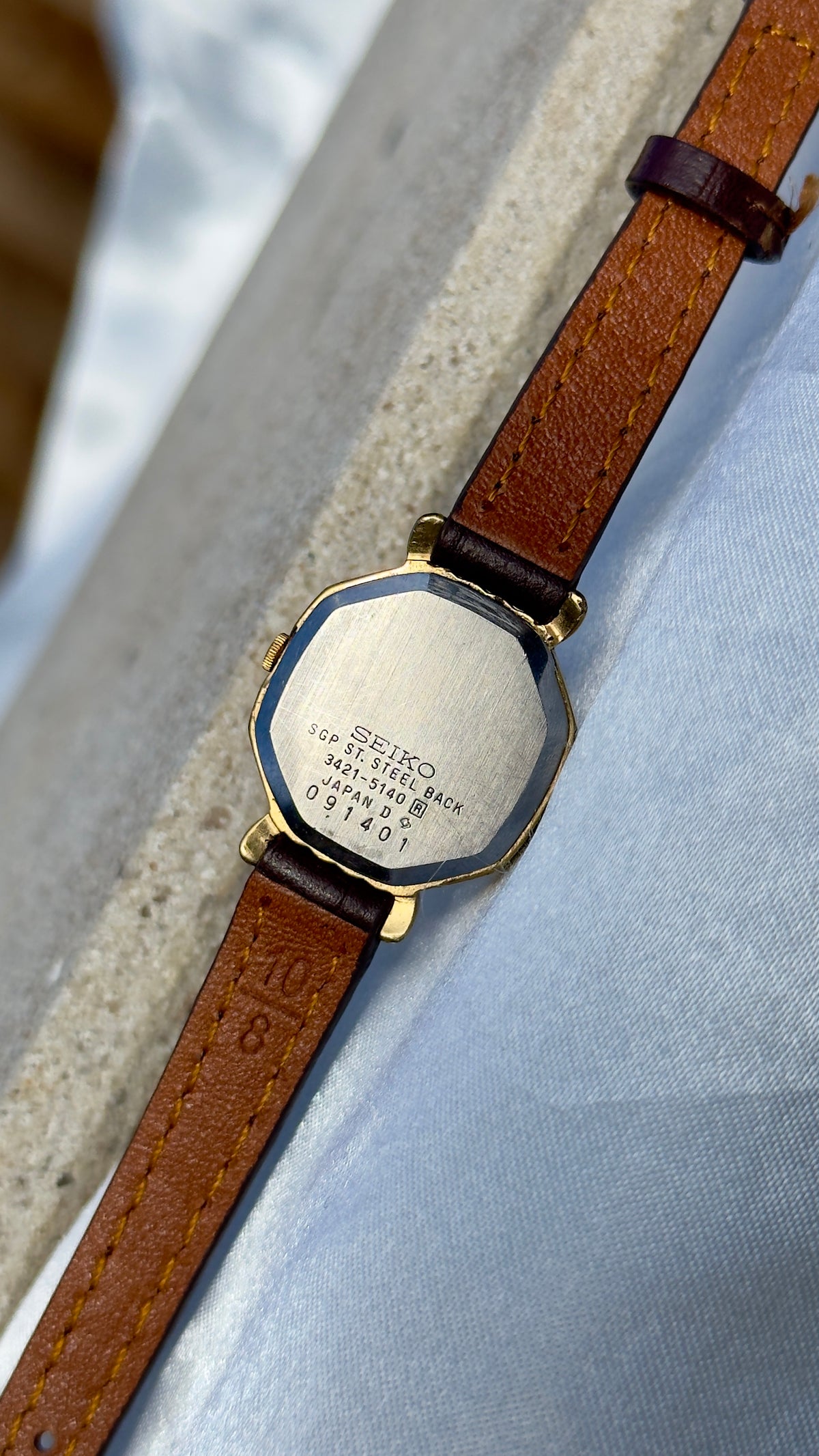 Vintage 1980 Seiko Watch - Gold Plated Case, Genuine Handmade Leather