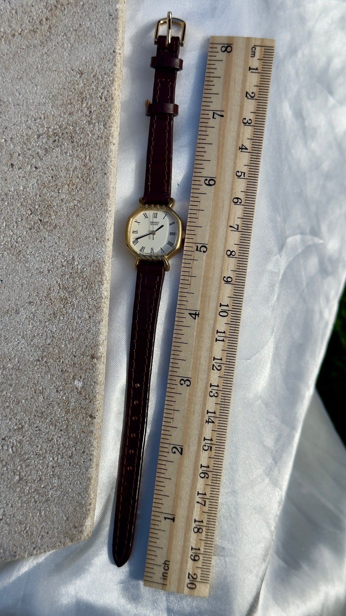 Vintage 1980 Seiko Watch - Gold Plated Case, Genuine Handmade Leather