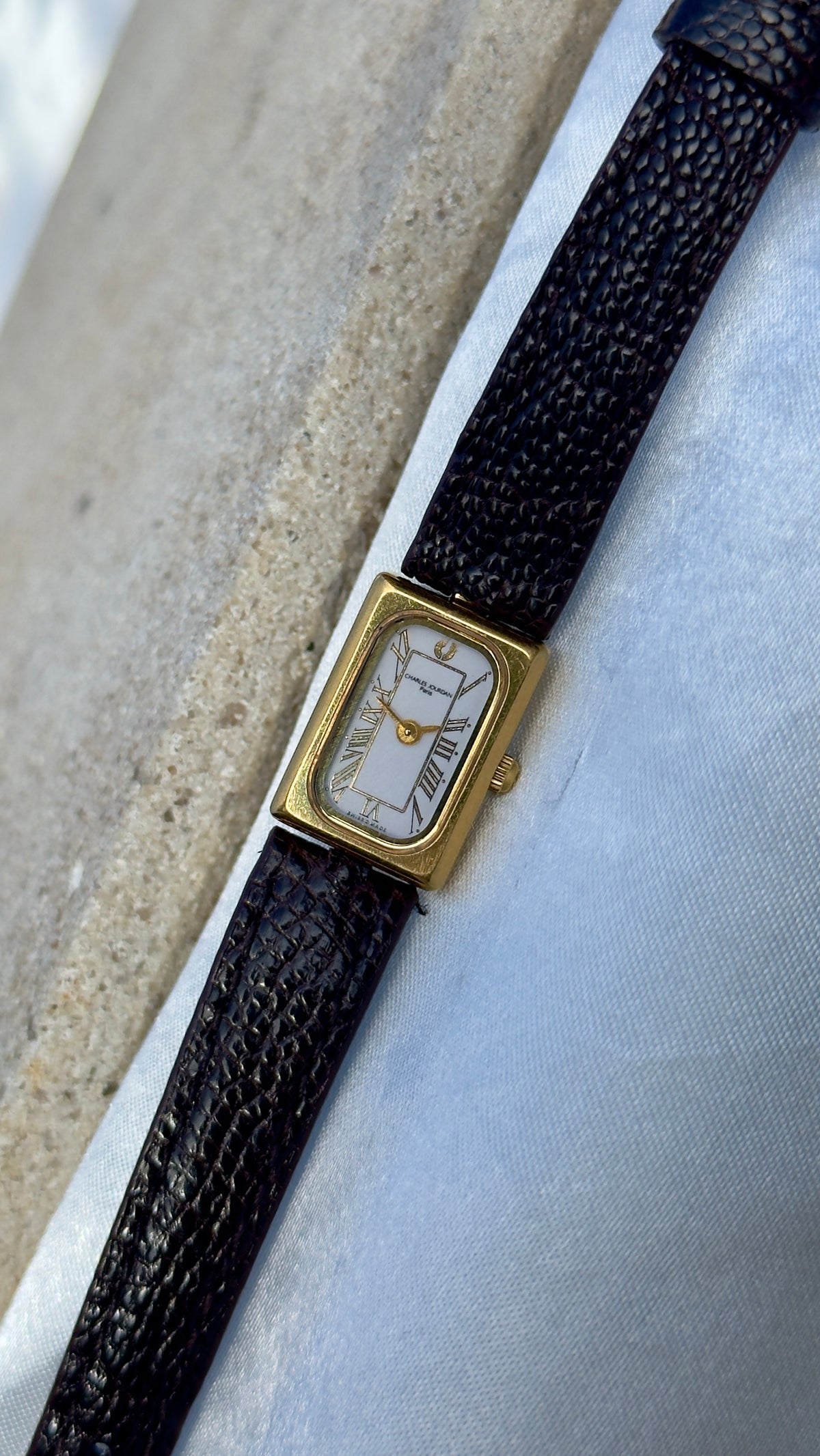 Vintage 1980s Charles Jourdan Paris Watch - Gold Plated Case, Genuine Handmade Leather
