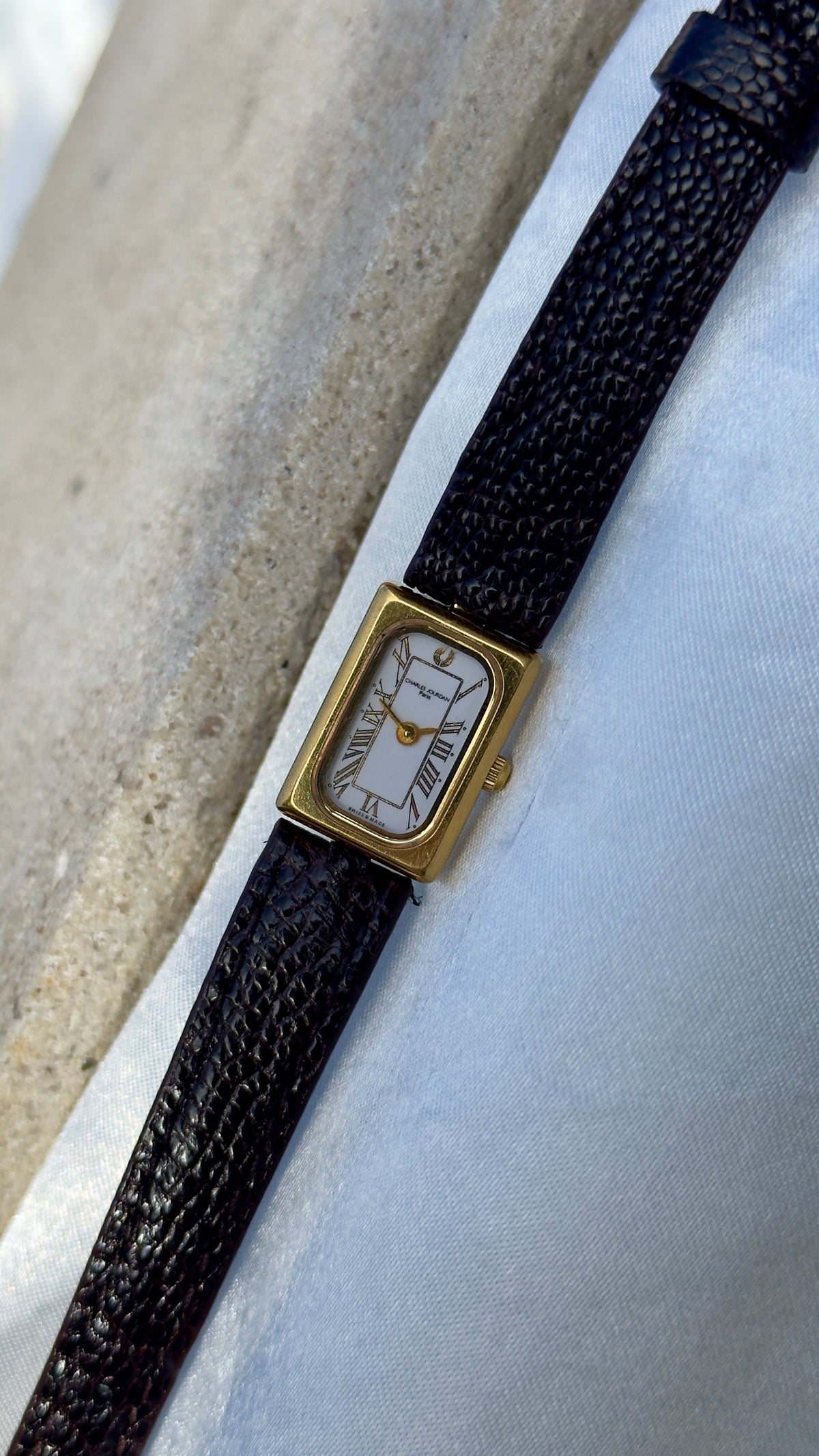 Vintage 1980s Charles Jourdan Paris Watch - Gold Plated Case, Genuine Handmade Leather