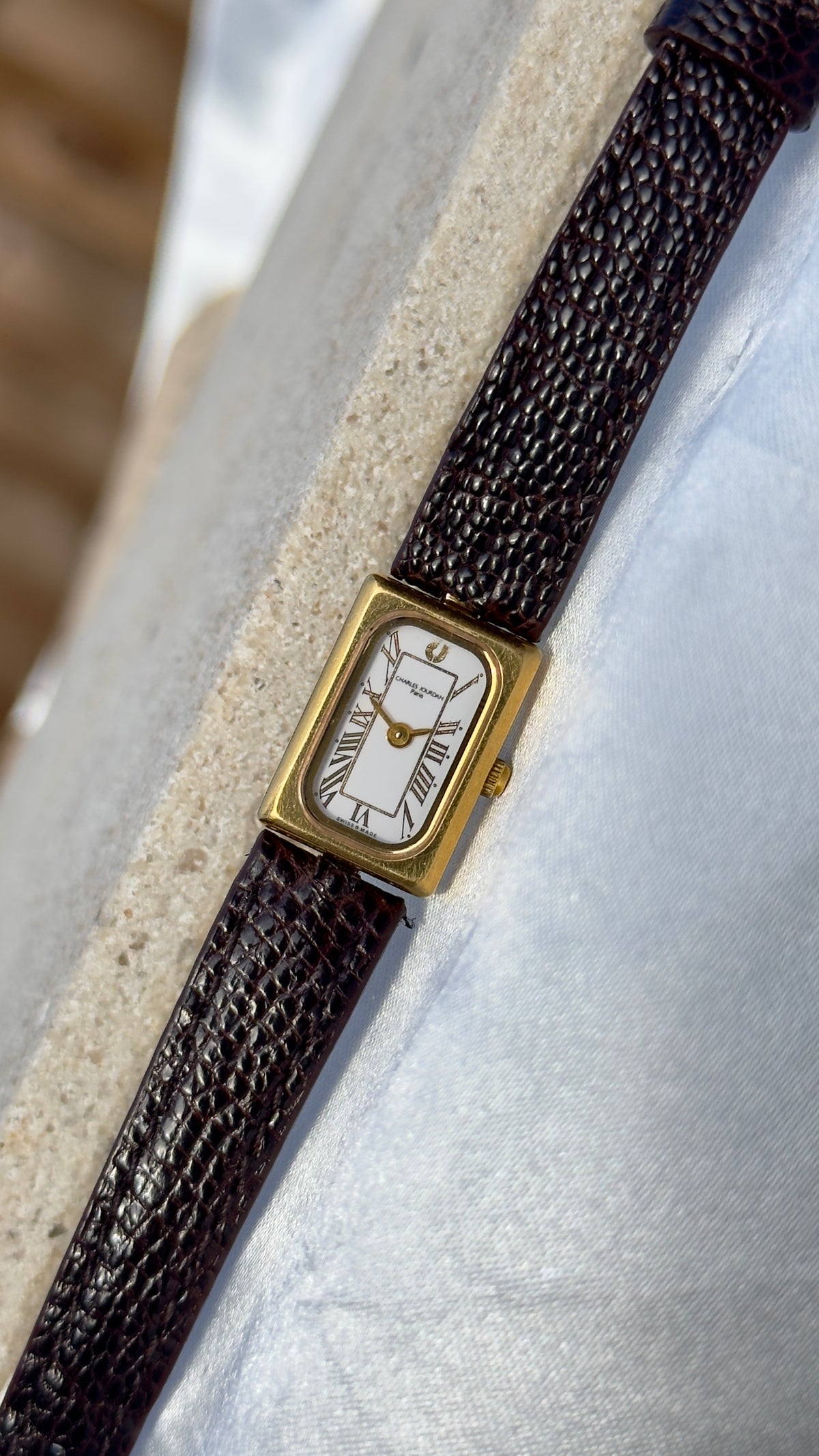 Vintage 1980s Charles Jourdan Paris Watch - Gold Plated Case, Genuine Handmade Leather