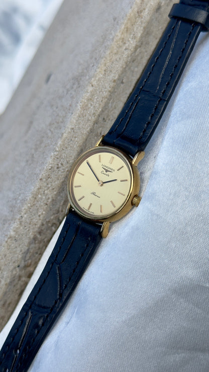 Longines Ladies Watch 1980s - gold plated, original buckle with handmade genuine leather