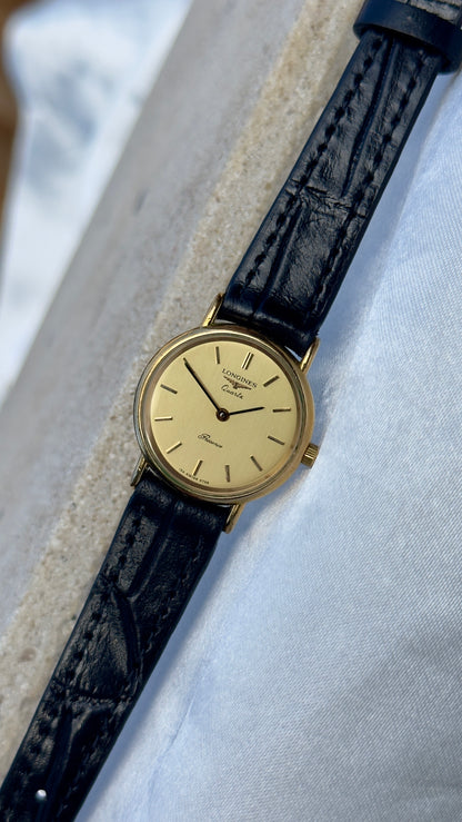 Longines Ladies Watch 1980s - gold plated, original buckle with handmade genuine leather