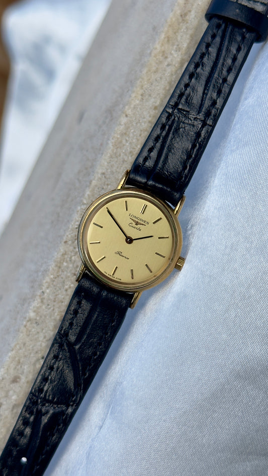 Longines Ladies Watch 1980s - gold plated, original buckle with handmade genuine leather