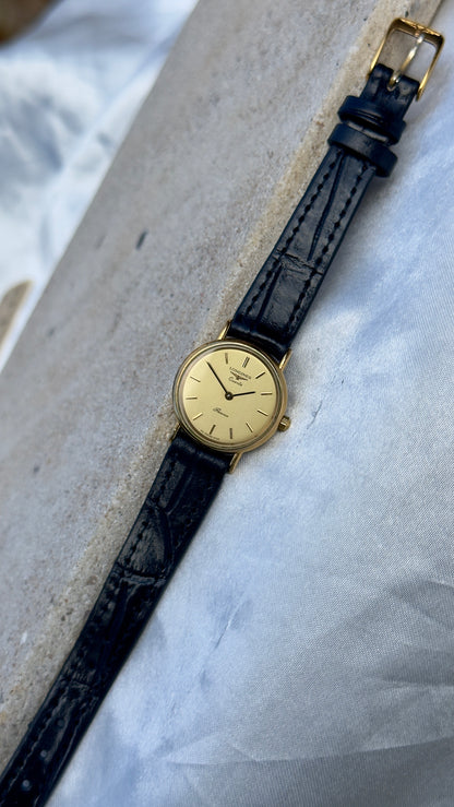 Longines Ladies Watch 1980s - gold plated, original buckle with handmade genuine leather