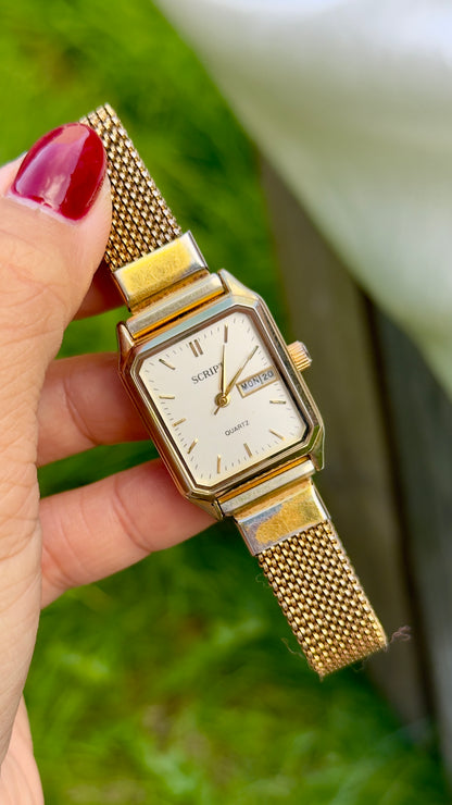 Citizen Script Vintage Tank Watch 1990s - Gold plated, stretch band