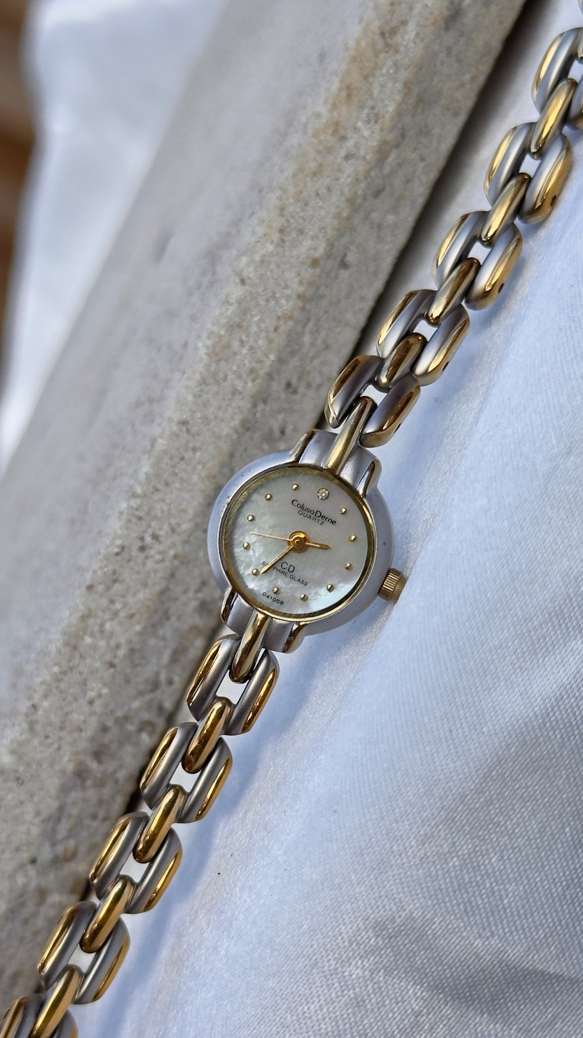 Coluso Derne Vintage Watch - Gold Plated, Mother of Pearl Dial for petite wrists