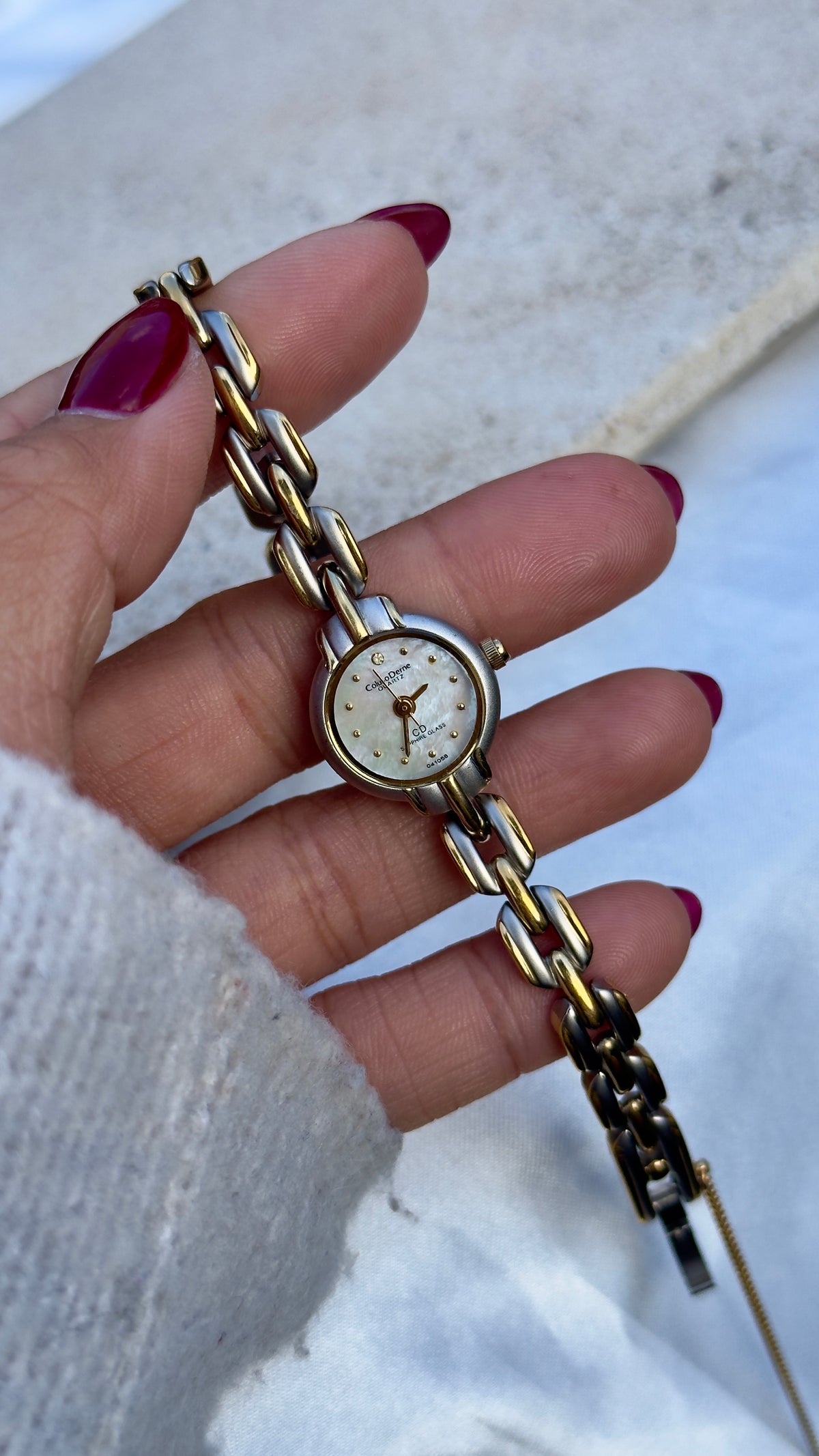 Coluso Derne Vintage Watch - Gold Plated, Mother of Pearl Dial for petite wrists