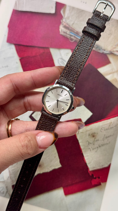 Vintage Seiko Watch 1989, Octagonal Case With Handmade Genuine Leather