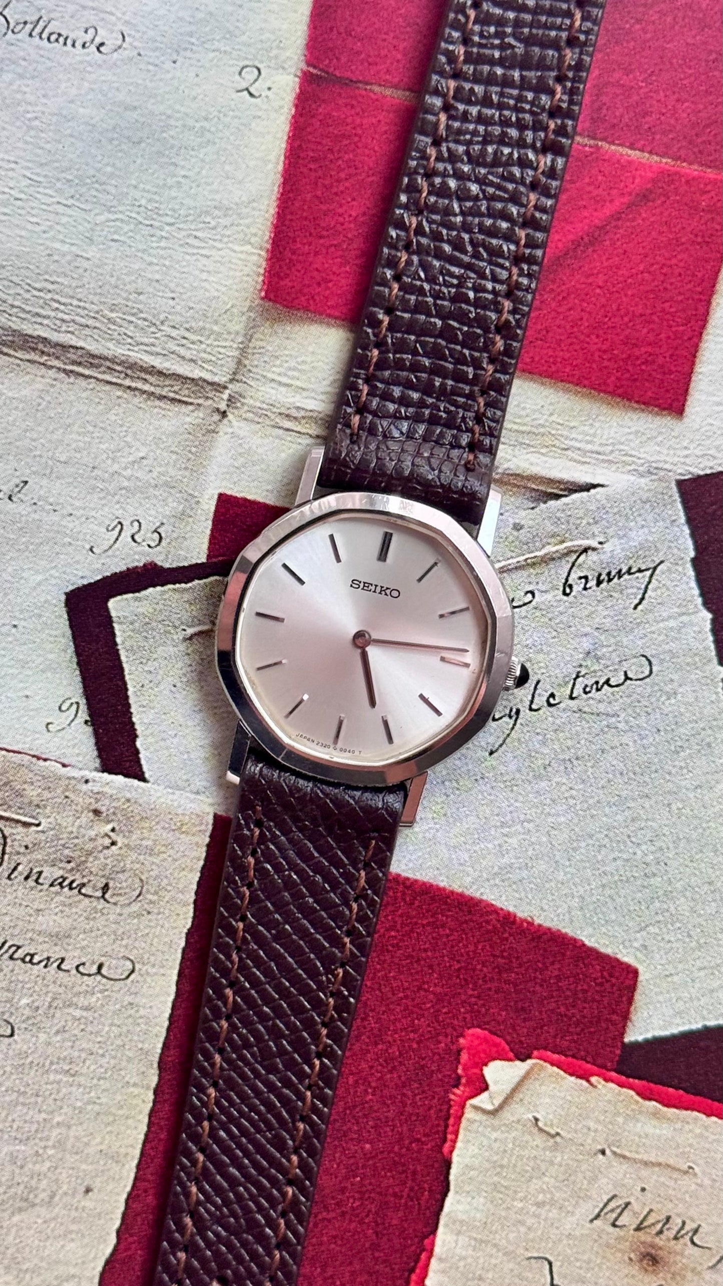 Vintage Seiko Watch 1989, Octagonal Case With Handmade Genuine Leather