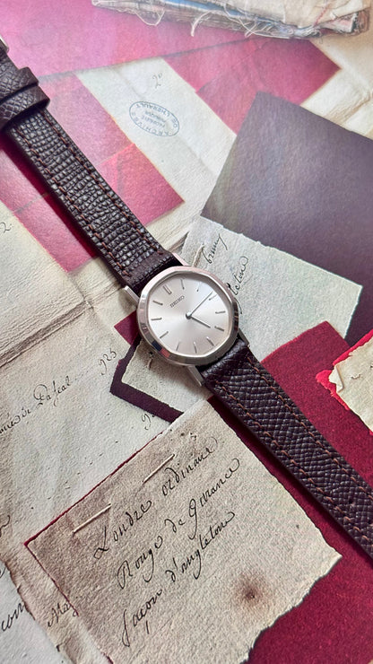 Vintage Seiko Watch 1989, Octagonal Case With Handmade Genuine Leather