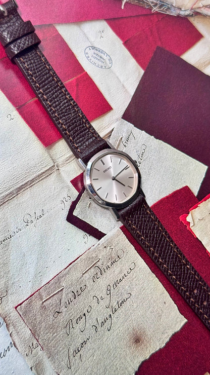Vintage Seiko Watch 1989, Octagonal Case With Handmade Genuine Leather
