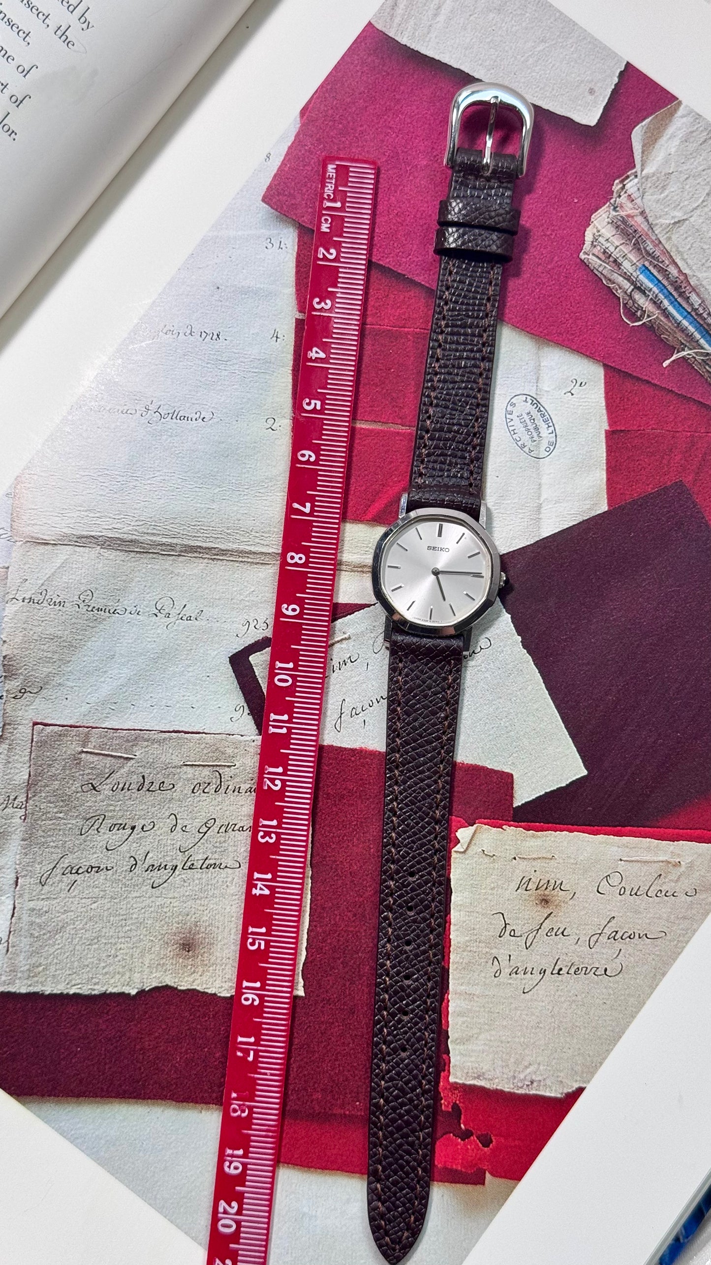 Vintage Seiko Watch 1989, Octagonal Case With Handmade Genuine Leather