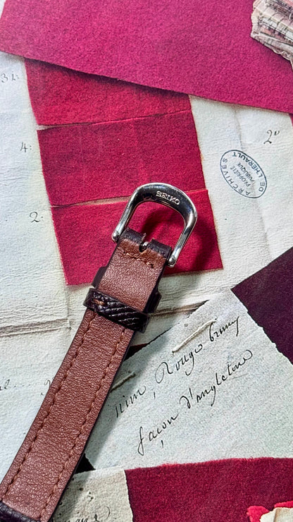 Vintage Seiko Watch 1989, Octagonal Case With Handmade Genuine Leather