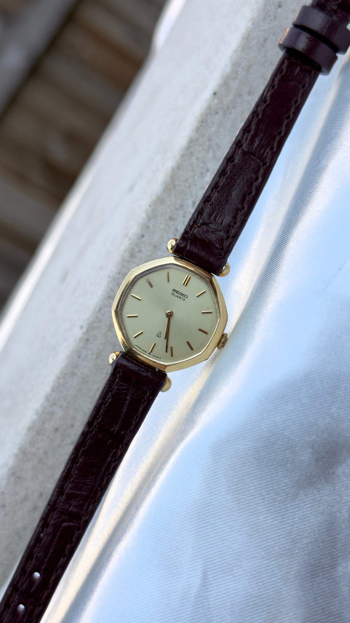 Vintage 1980 Octagon Seiko Watch - Gold Plated Case, Genuine Handmade Leather