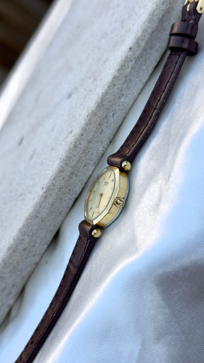Vintage 1980 Octagon Seiko Watch - Gold Plated Case, Genuine Handmade Leather