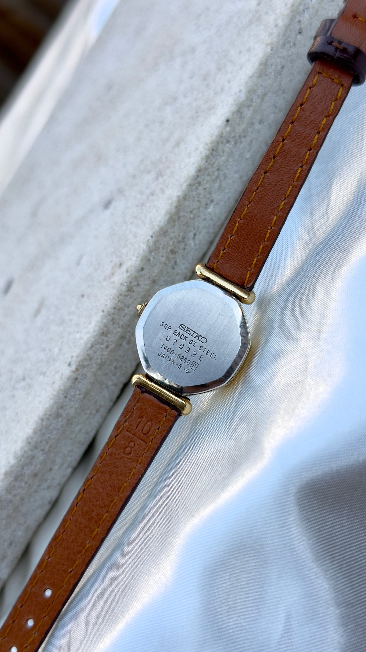 Vintage 1980 Octagon Seiko Watch - Gold Plated Case, Genuine Handmade Leather