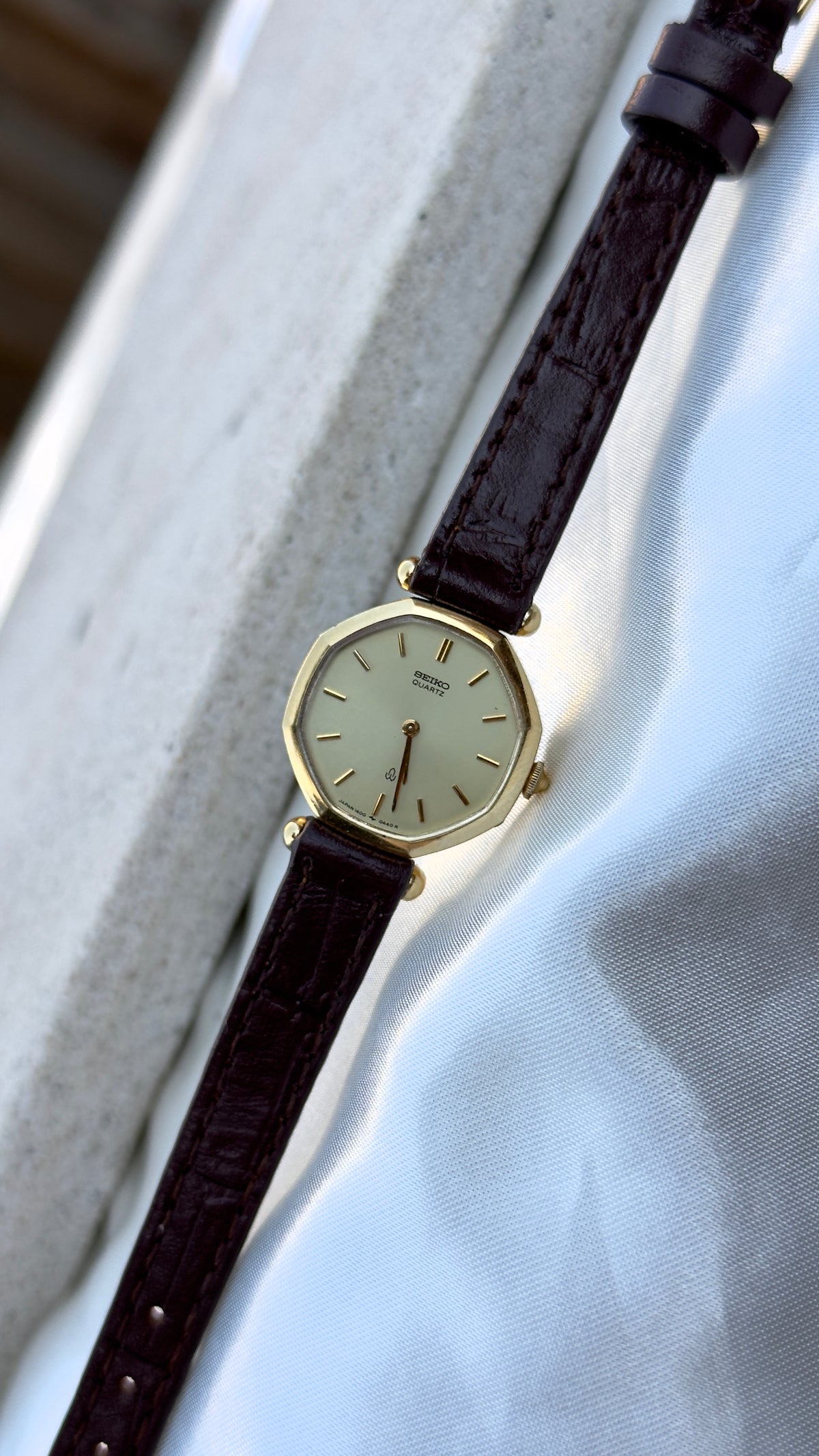 Vintage 1980 Octagon Seiko Watch - Gold Plated Case, Genuine Handmade Leather
