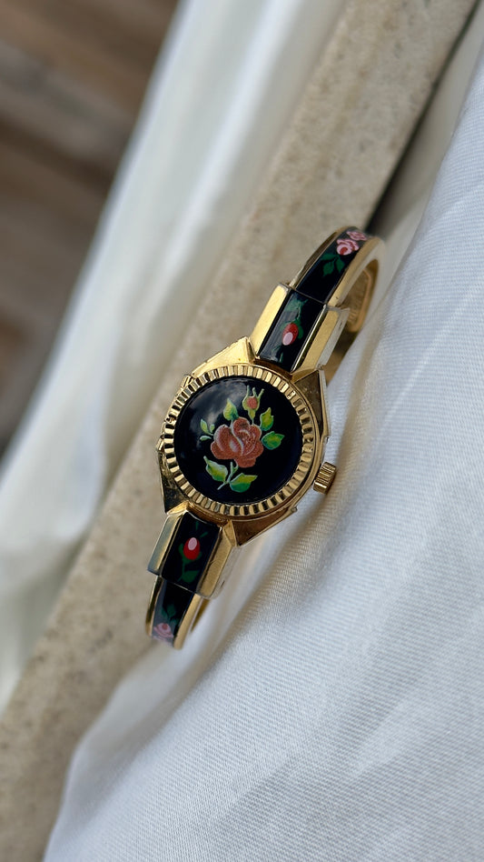 Art Deco Itraco Peekaboo vintage watch - hand painted bangle