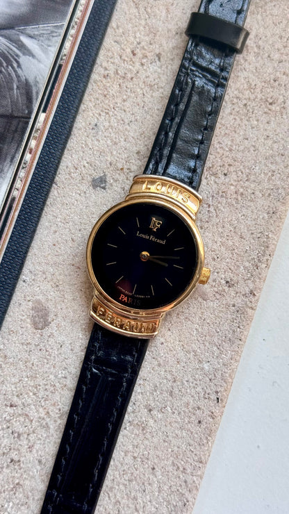 Louis Féraud vintage watch - gold plated with black dial