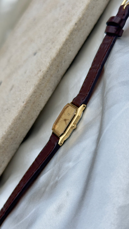 Vintage Seiko Women's Watch 1986 - Champagne Dial, Gold Plated, Handmade Genuine Leather