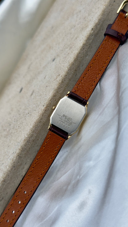 Vintage Seiko Women's Watch 1986 - Champagne Dial, Gold Plated, Handmade Genuine Leather