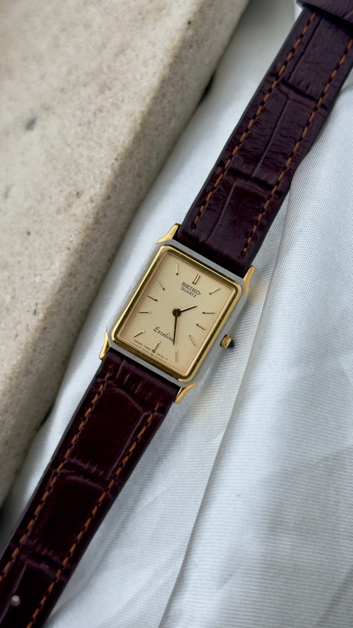 Vintage Seiko Exceline Women's Tank Watch 1985 - Gold Plated, Mint Condition