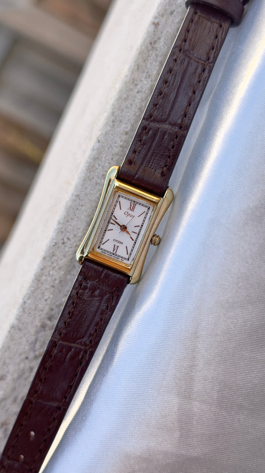 Super Rare Citizen Opus vintage tank watch 1995 - 18k Gold Plate, Bespoke Leather