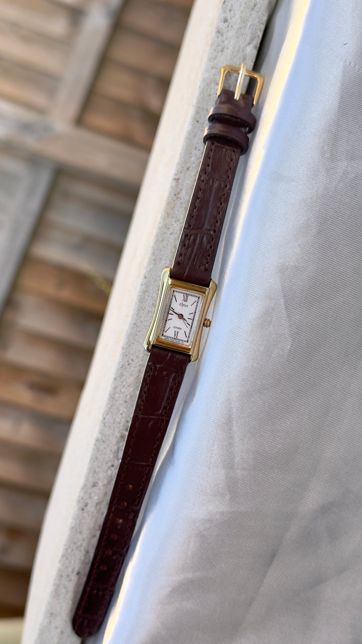 Super Rare Citizen Opus vintage tank watch 1995 - 18k Gold Plate, Bespoke Leather