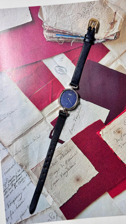 Vintage Seiko 1988 Watch - Palladium Plated, Deep Blue Dial, Bespoke Leather