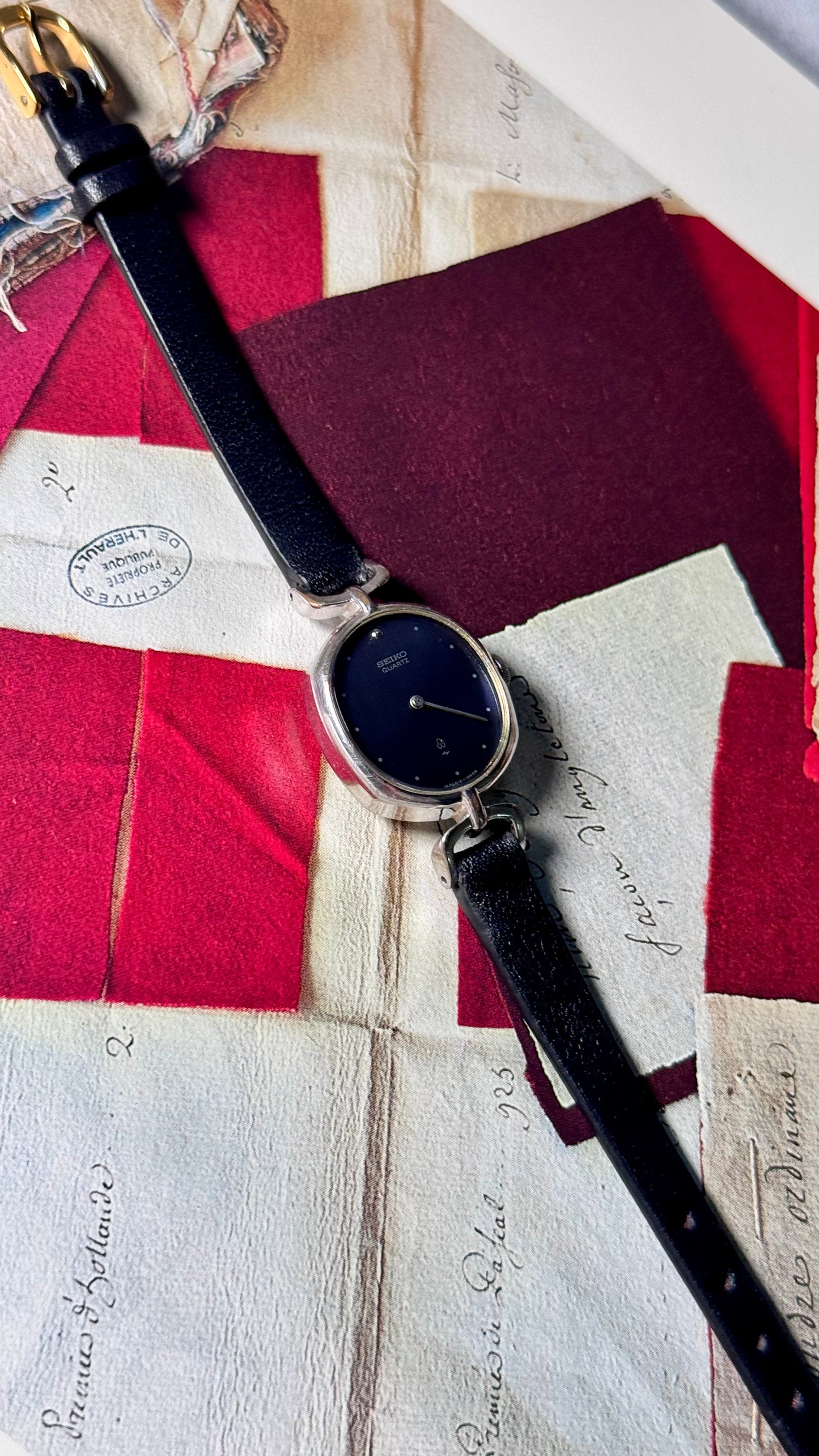 Vintage Seiko 1988 Watch - Palladium Plated, Deep Blue Dial, Bespoke Leather