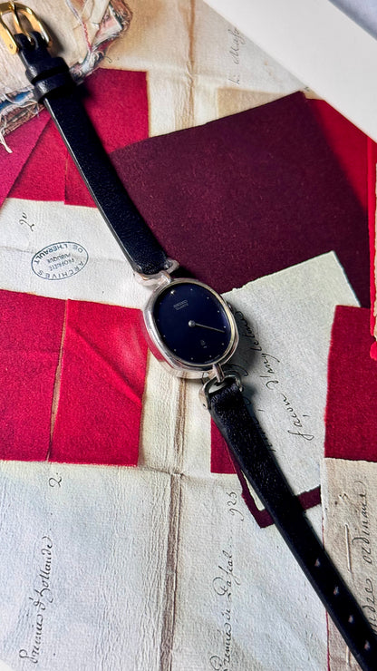 Vintage Seiko 1988 Watch - Palladium Plated, Deep Blue Dial, Bespoke Leather