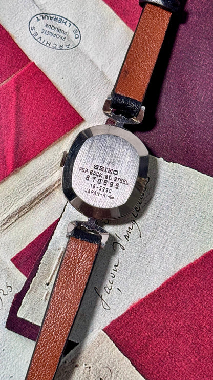 Vintage Seiko 1988 Watch - Palladium Plated, Deep Blue Dial, Bespoke Leather