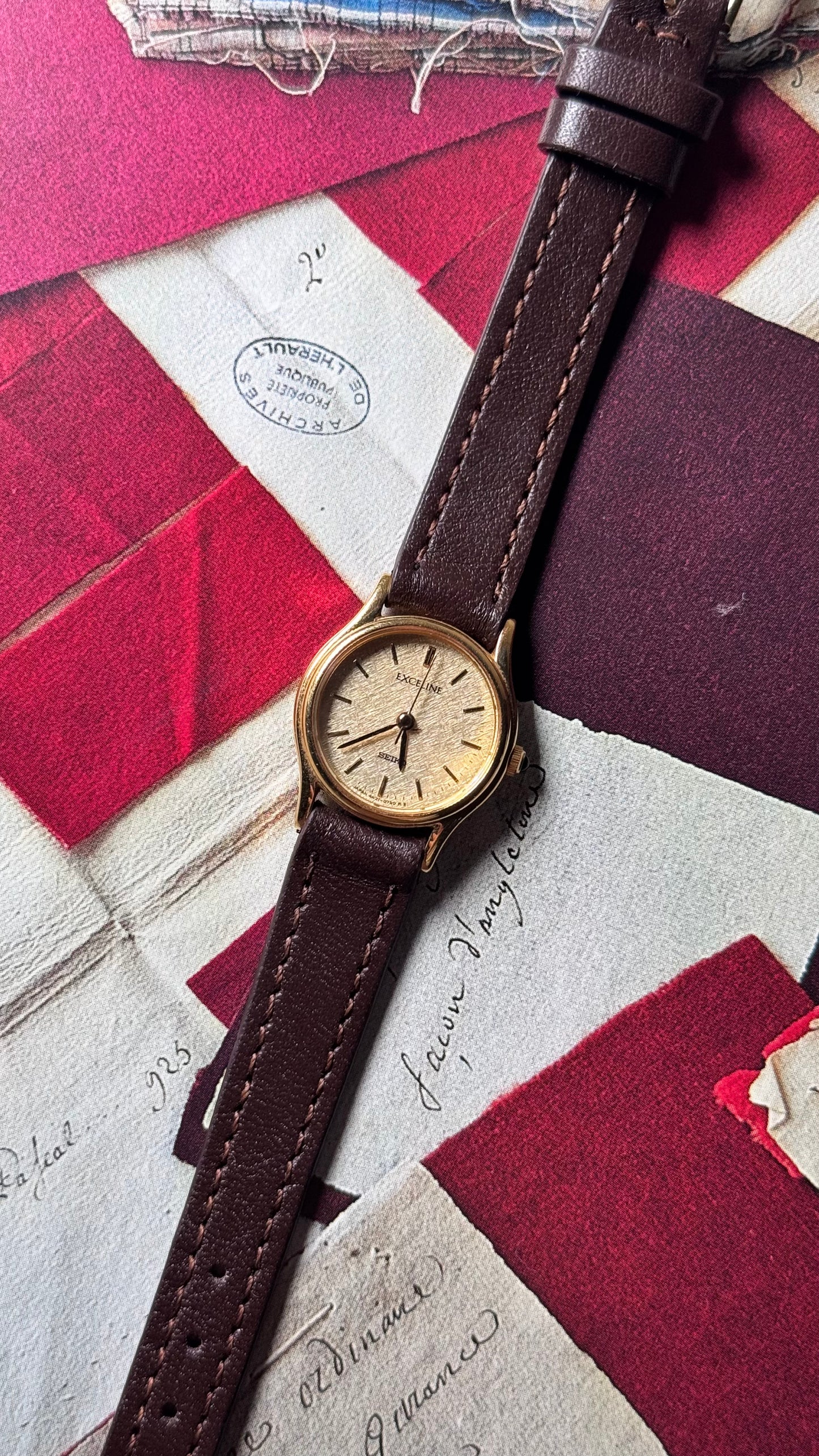 Vintage Seiko Exceline 1994 Watch - 30 Micron Gold Plated, Champaign Dial, Bespoke Leather