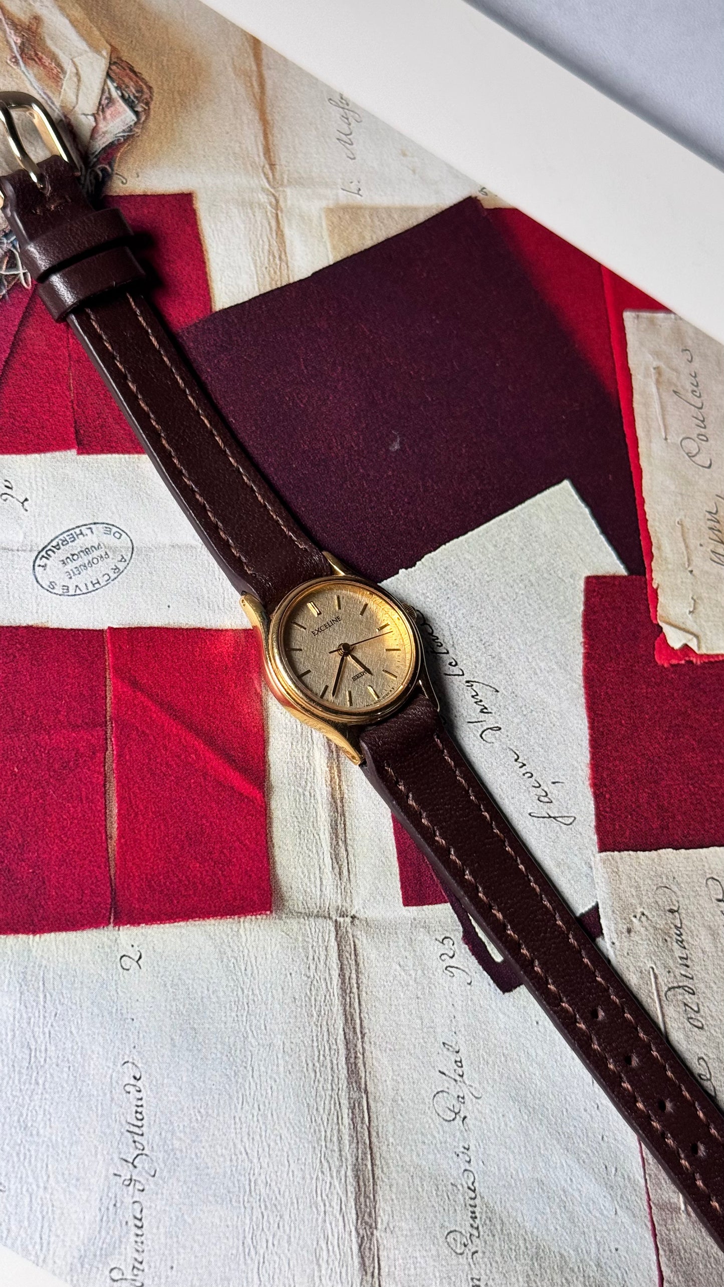 Vintage Seiko Exceline 1994 Watch - 30 Micron Gold Plated, Champaign Dial, Bespoke Leather