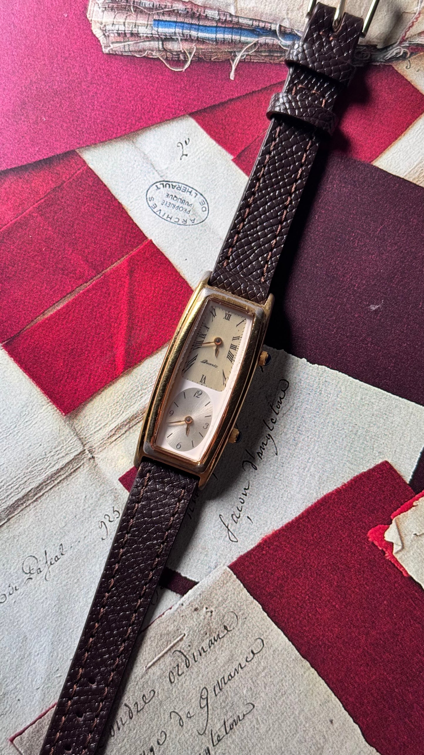 Vintage Citizen Noevir Dual Time Watch, Bespoke Leather