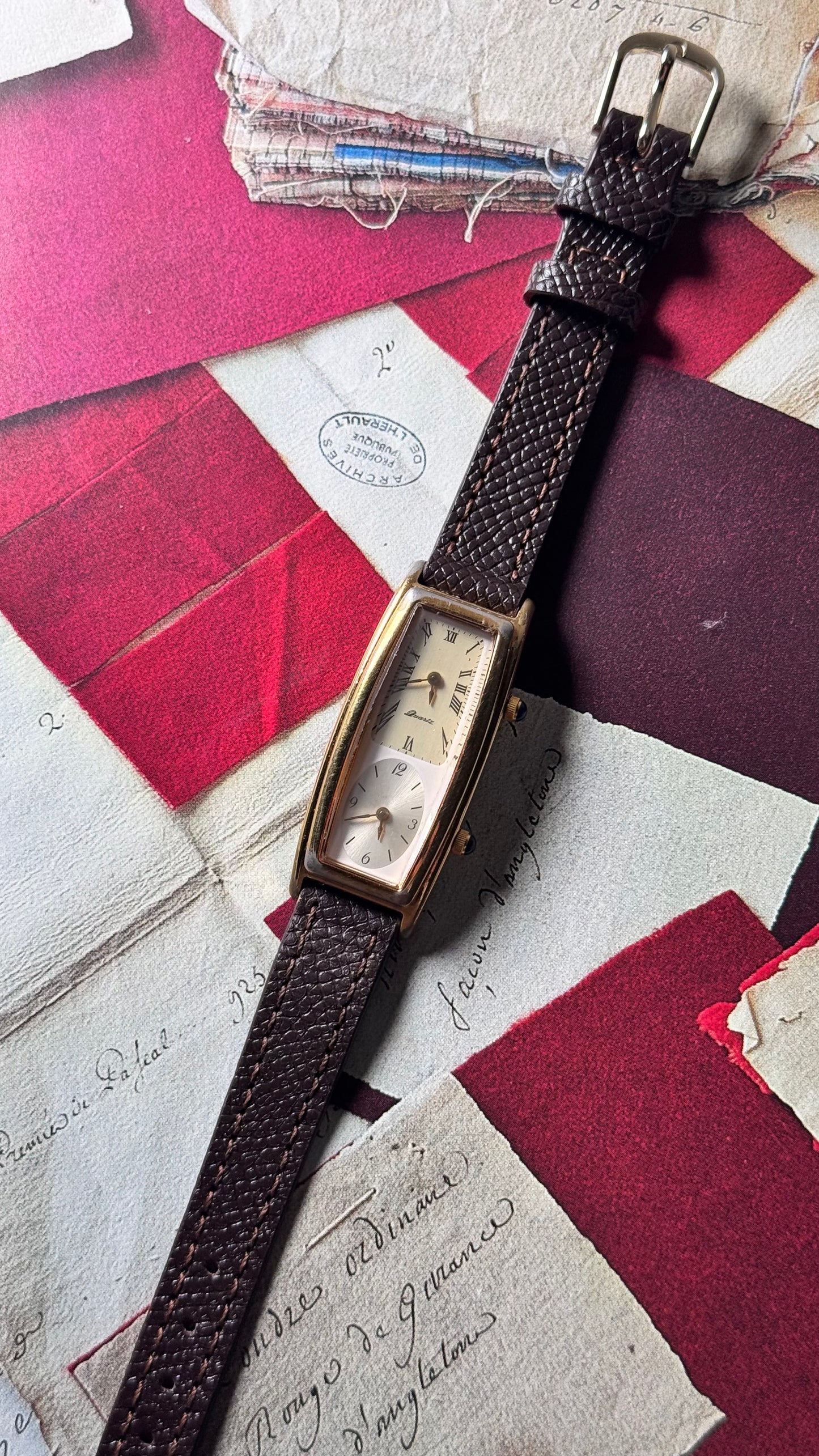 Vintage Citizen Noevir Dual Time Watch, Bespoke Leather