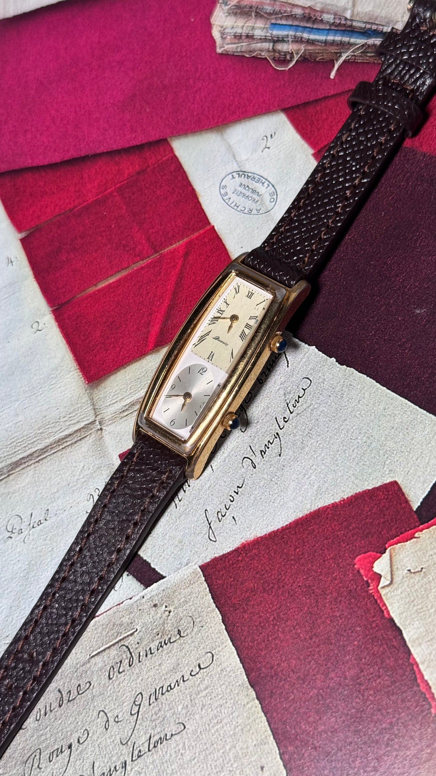 Vintage Citizen Noevir Dual Time Watch, Bespoke Leather