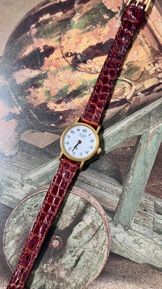 Vintage Citizen French-made Watch 1990 - Original Genuine Leather