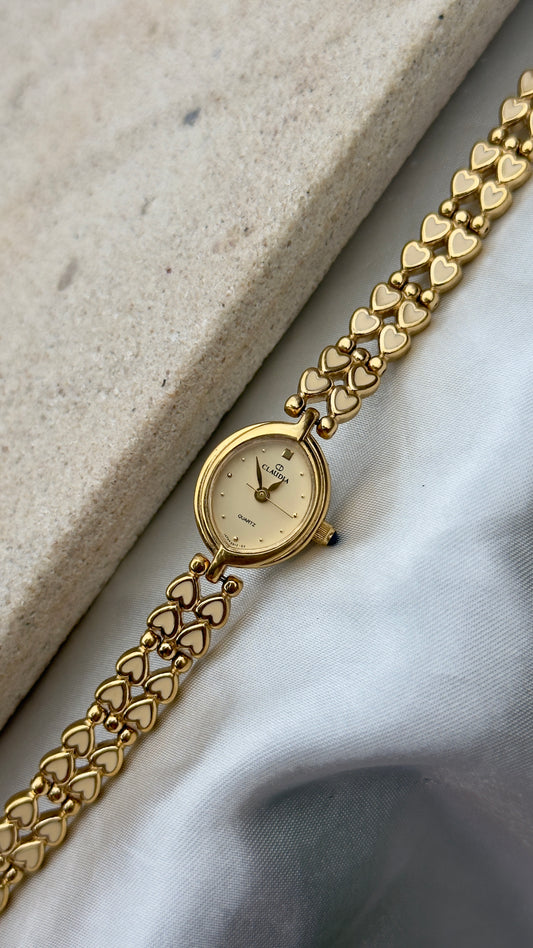 Claudia Vintage Watch 1991 - Enameled Heart Bracelet