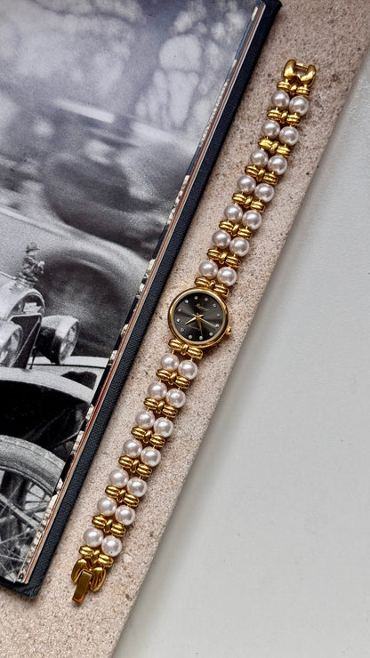 Rapport vintage watch - faux pearl bracelet