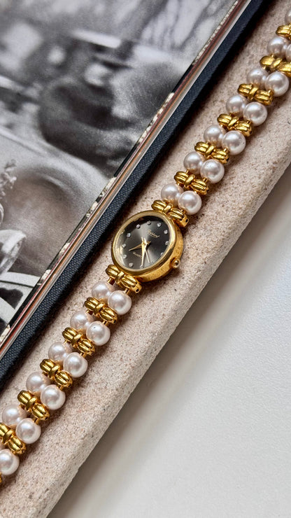 Rapport vintage watch - faux pearl bracelet