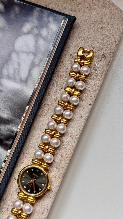 Rapport vintage watch - faux pearl bracelet