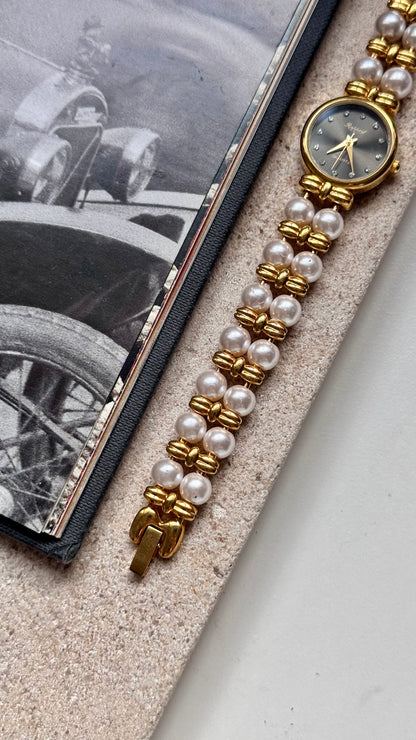 Rapport vintage watch - faux pearl bracelet