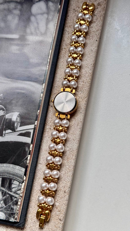 Rapport vintage watch - faux pearl bracelet
