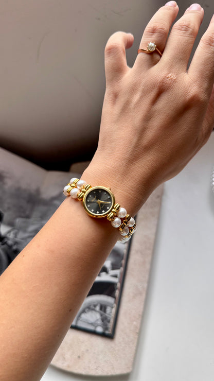 Rapport vintage watch - faux pearl bracelet